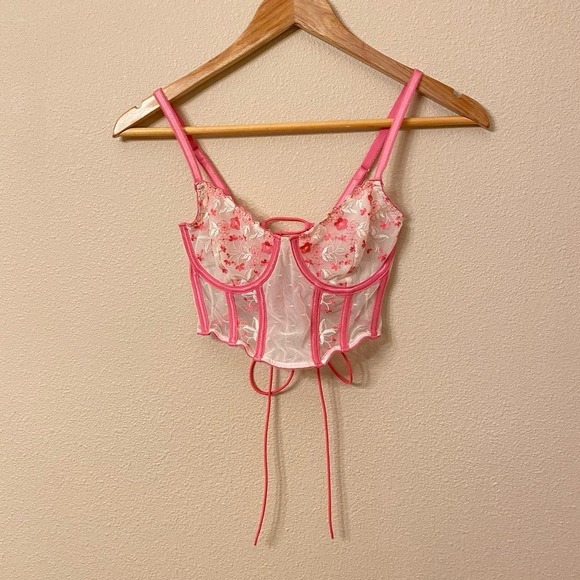 Beginning Boutique Floral Lace Tie Corset Coquette Women sz 4 US Valentine's - Picture 2 of 10